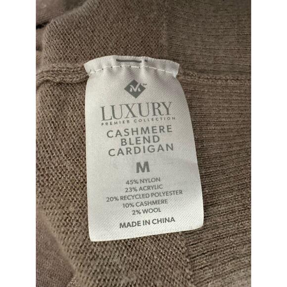 CASHMERE Blend Cardigan Long Sleeve Tan Size M Lightweight Soft Beige - Picture 3 of 6